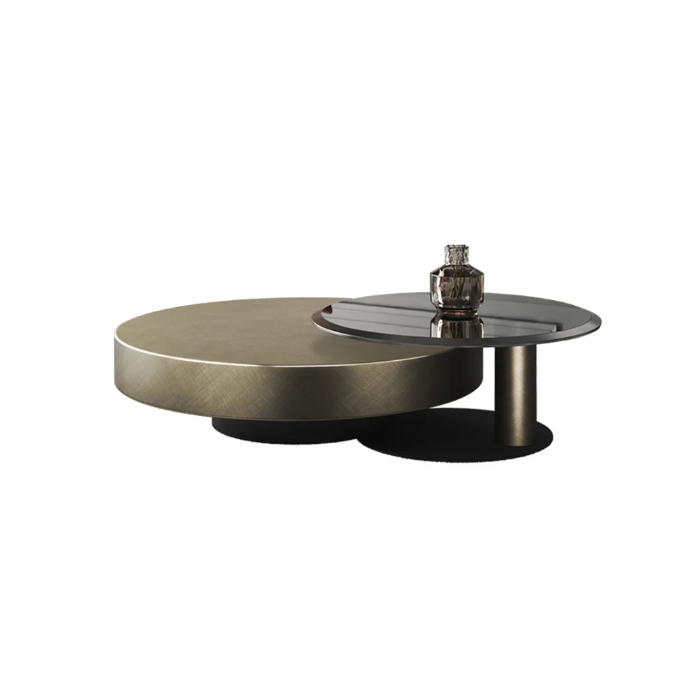 modern gold and black round nesting coffee table set with tempered glass tops