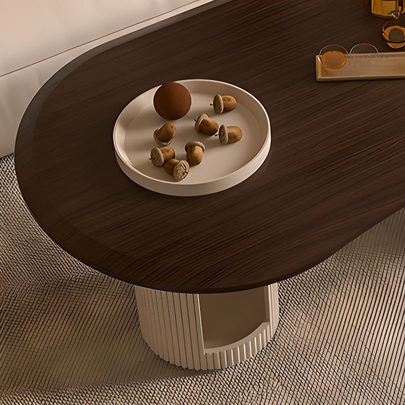 oblong timber dual‑base coffee table with drawers and shelf