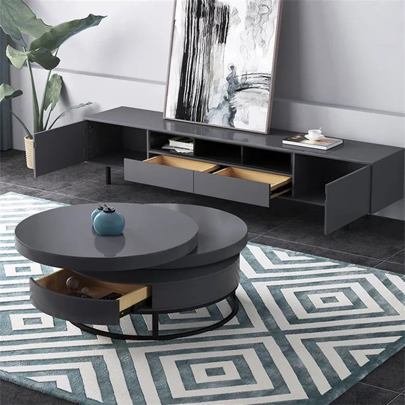 orion gray round swivel coffee table with storage drawer