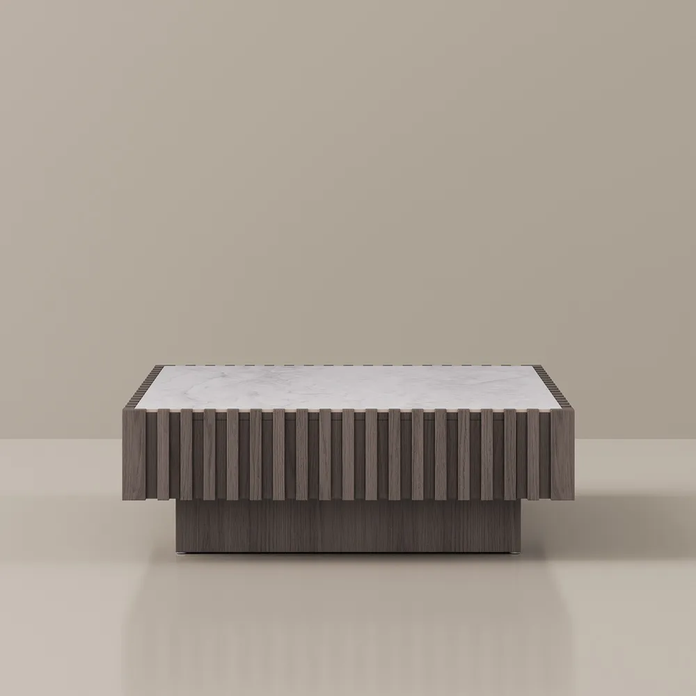 orion mid century modern square coffee table with slatted design