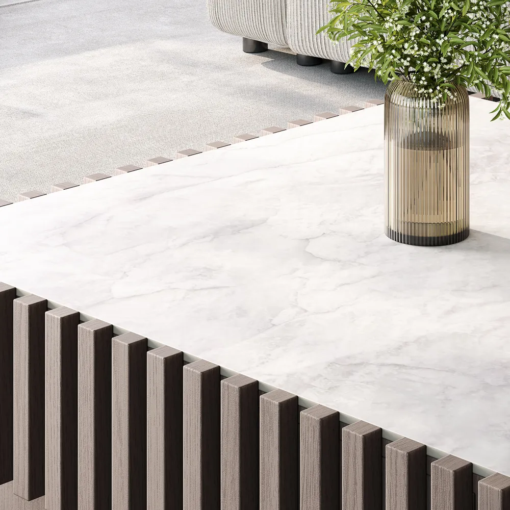 orion mid century modern square coffee table with slatted design