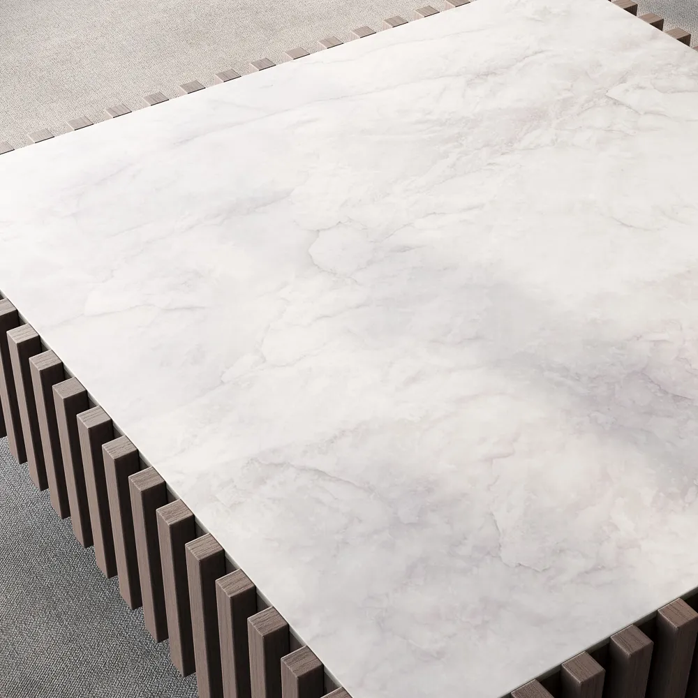 orion mid century modern square coffee table with slatted design