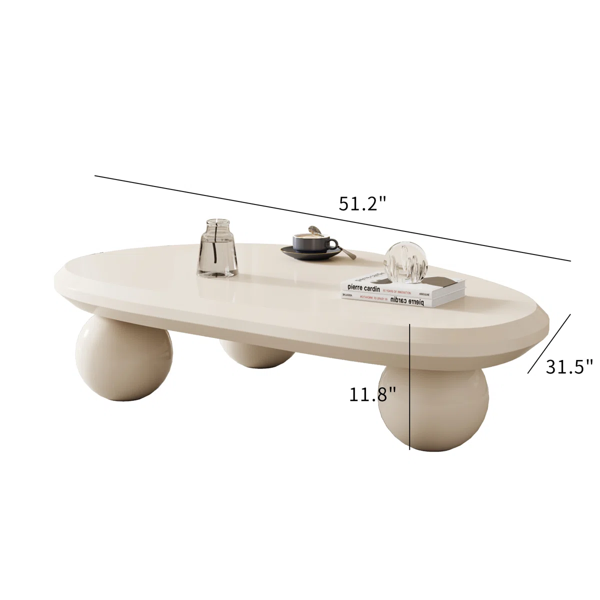 oval cream black brown modern coffee table with three round legs