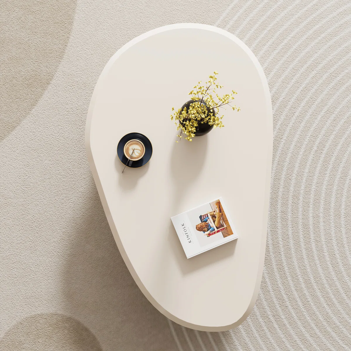 oval cream black brown modern coffee table with three round legs