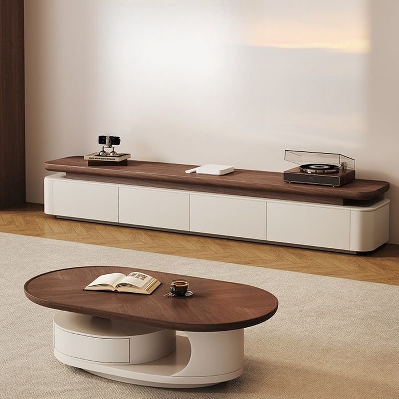 oblong timber coffee table with dual cylindrical bases