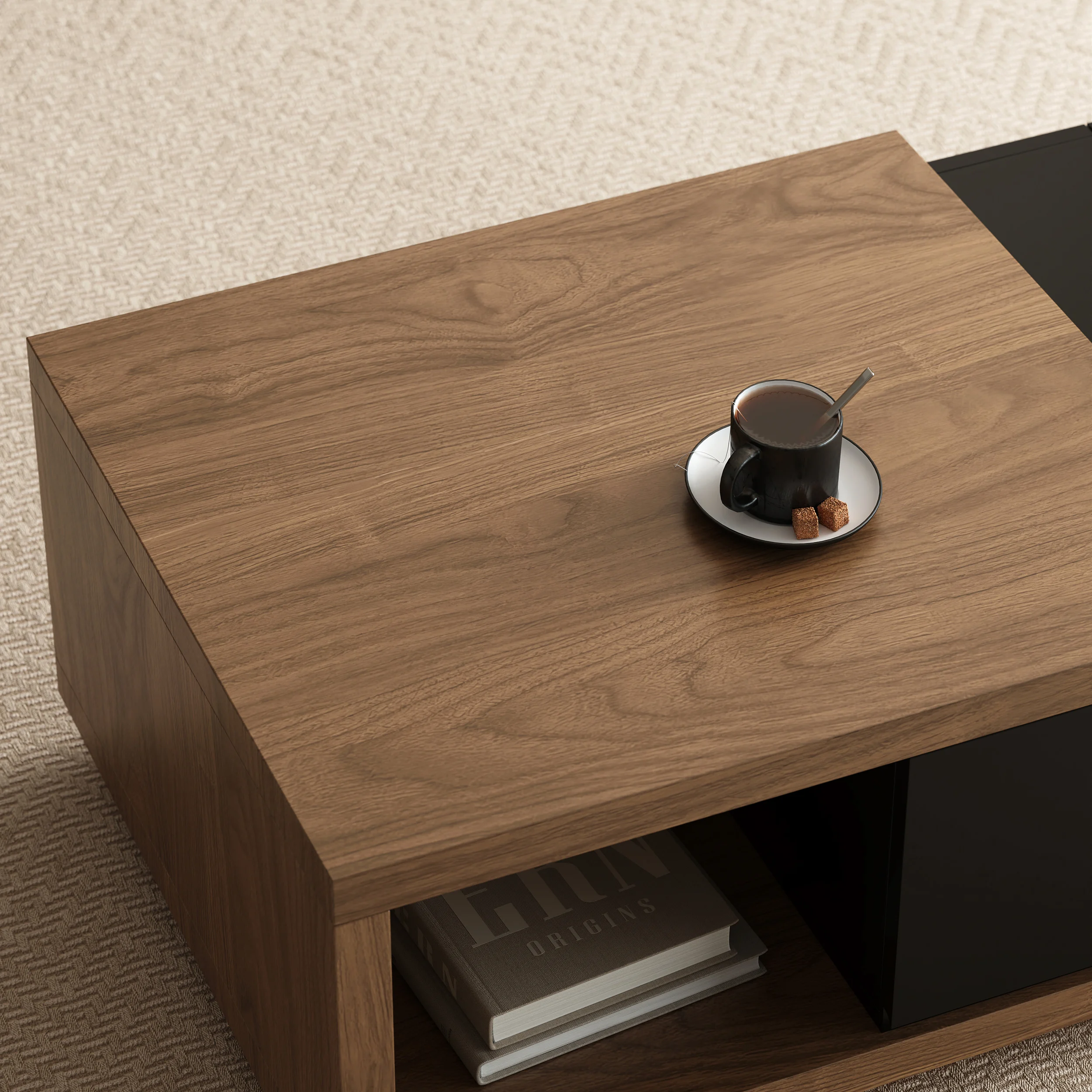 The Quoint Coffee Table offers style, storage, and adaptability