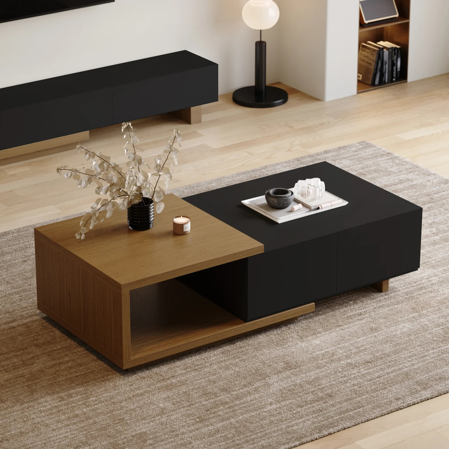 The Quoint Coffee Table offers style, storage, and adaptability