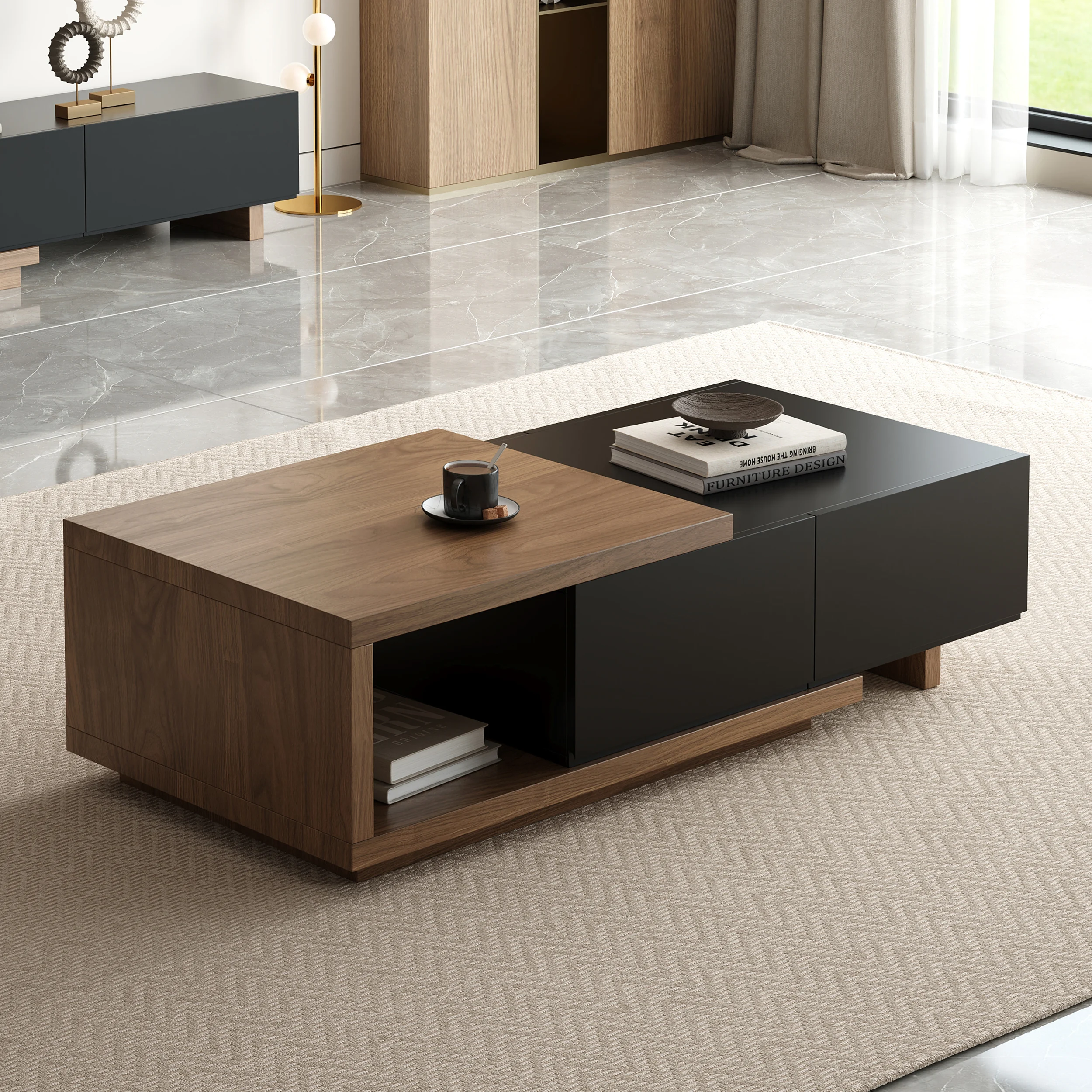 The Quoint Coffee Table offers style, storage, and adaptability