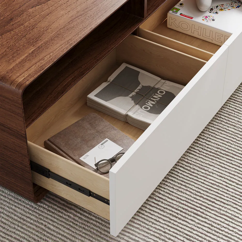 rectangular modern coffee table with 4 drawers wood and white finish