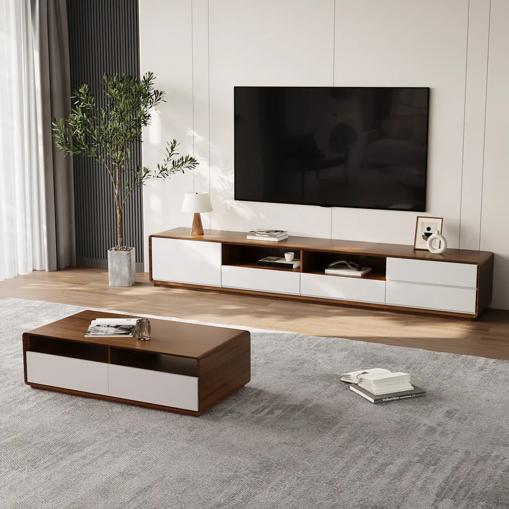 rectangular modern coffee table with 4 drawers wood and white finish