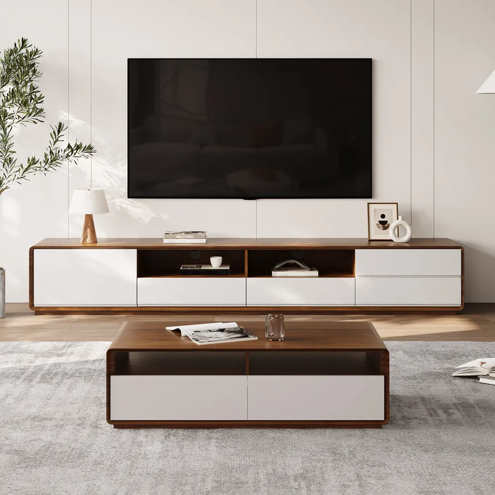 rectangular modern coffee table with 4 drawers wood and white finish