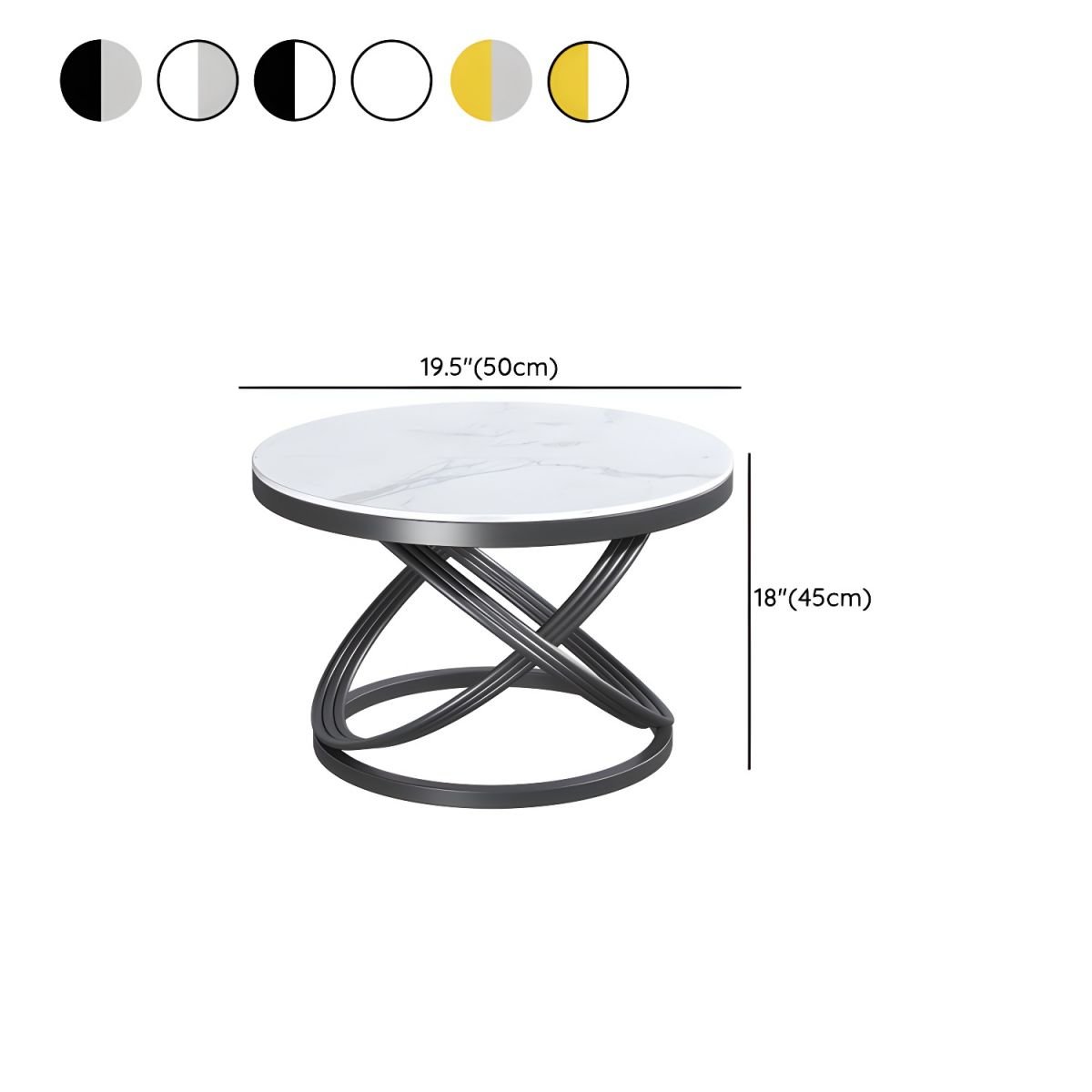 round white stone coffee table with gold metal frame