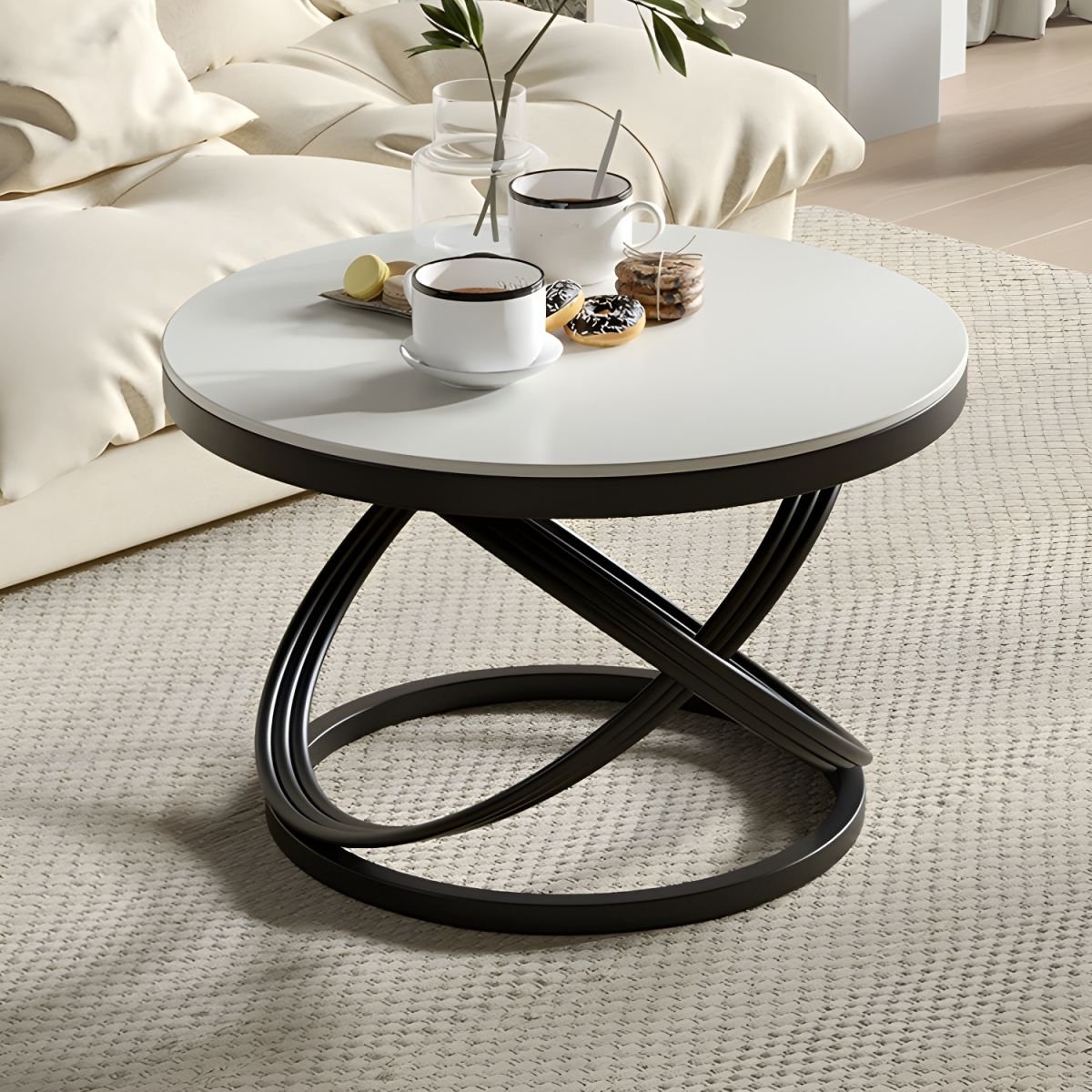 round white stone coffee table with gold metal frame