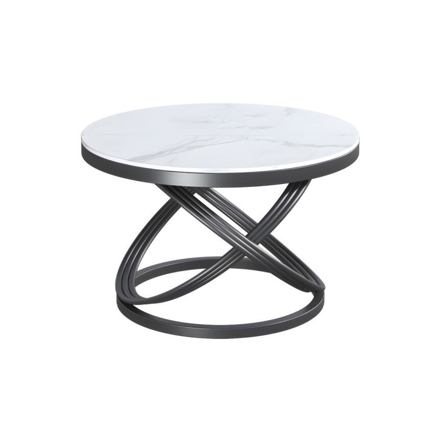 round white stone coffee table with gold metal frame