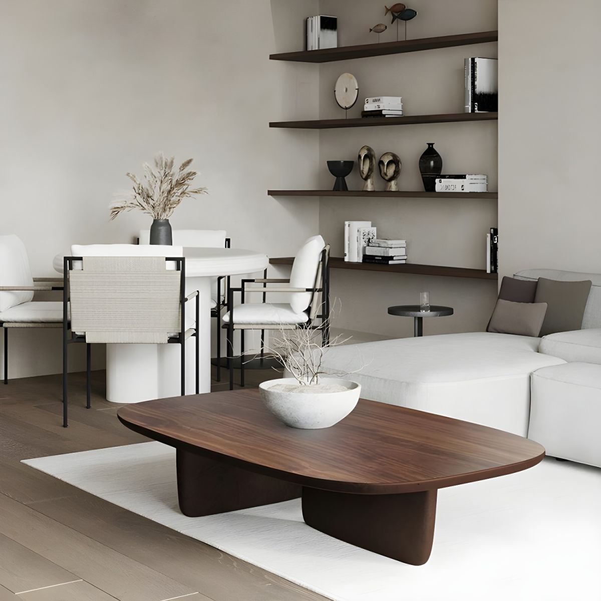 scandinavian walnut coffee table with rectangular solid wood top