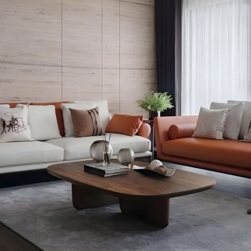 scandinavian walnut coffee table with rectangular solid wood top