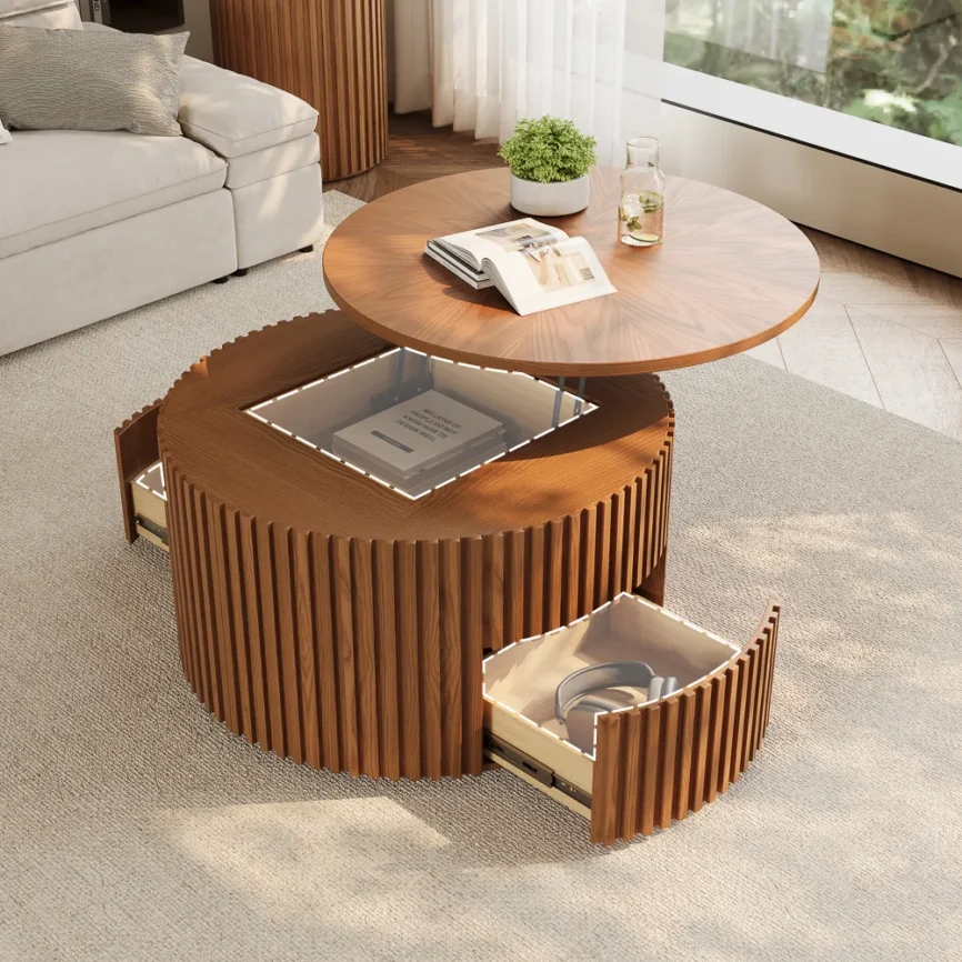 silva walnut round lifting top coffee table 80cm