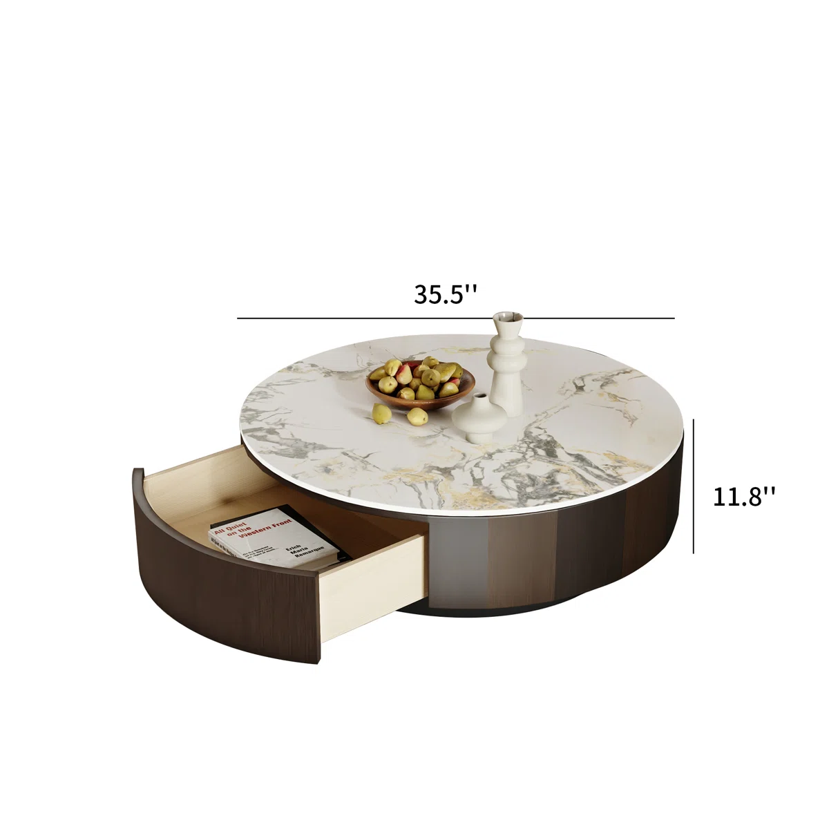 solara round coffee table with white sintered stone top