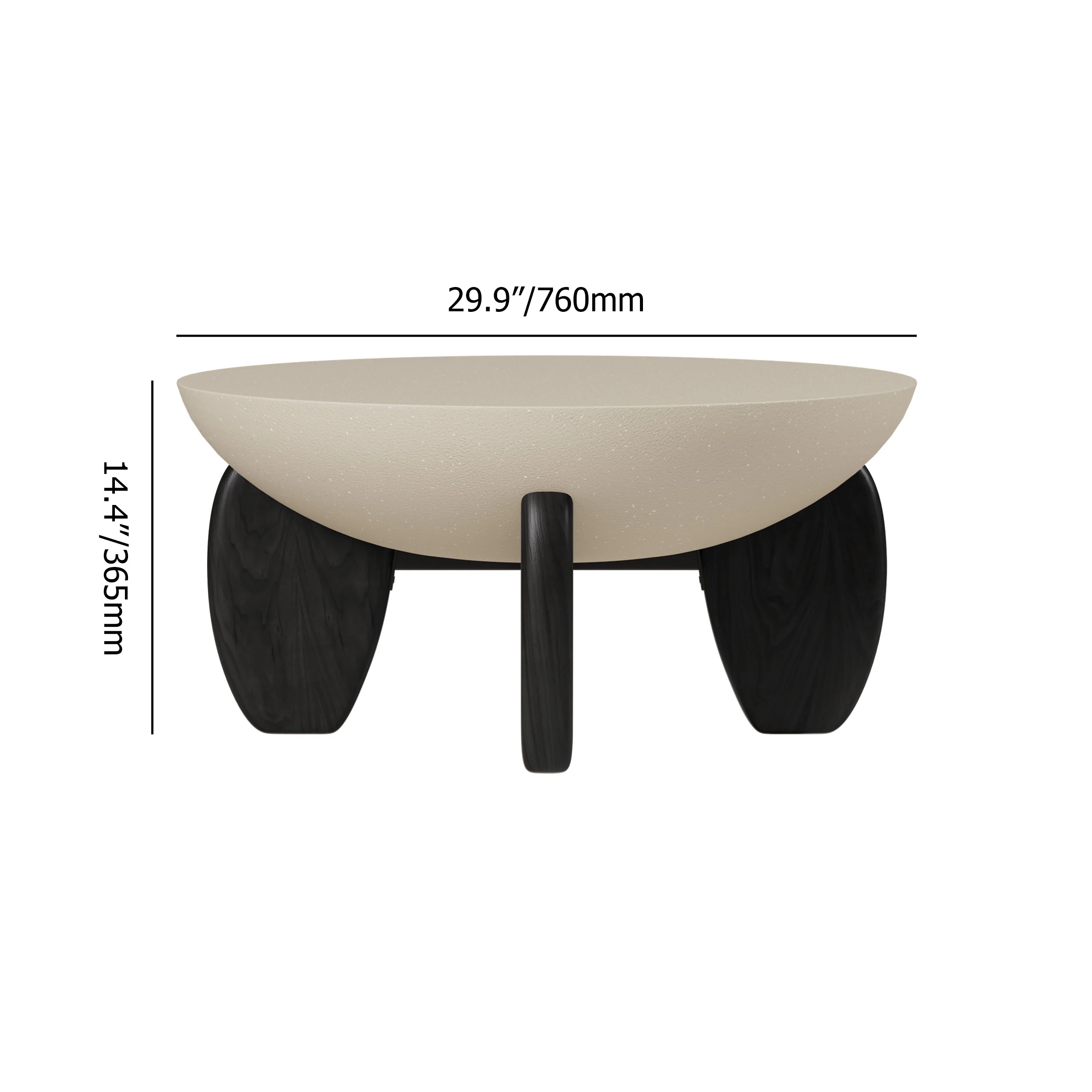 terra round concrete coffee table with ash wood legs and desert sand finish