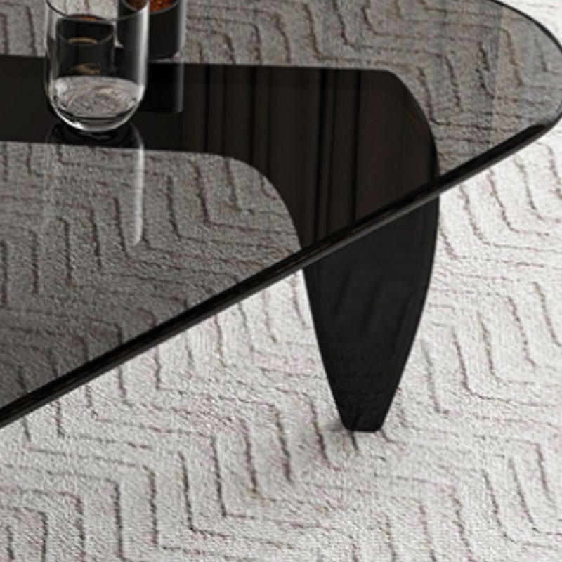 veyra modern triangular glass coffee table with wooden pedestal base