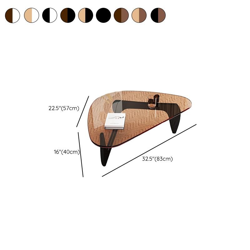 veyra modern triangular glass coffee table with wooden pedestal base