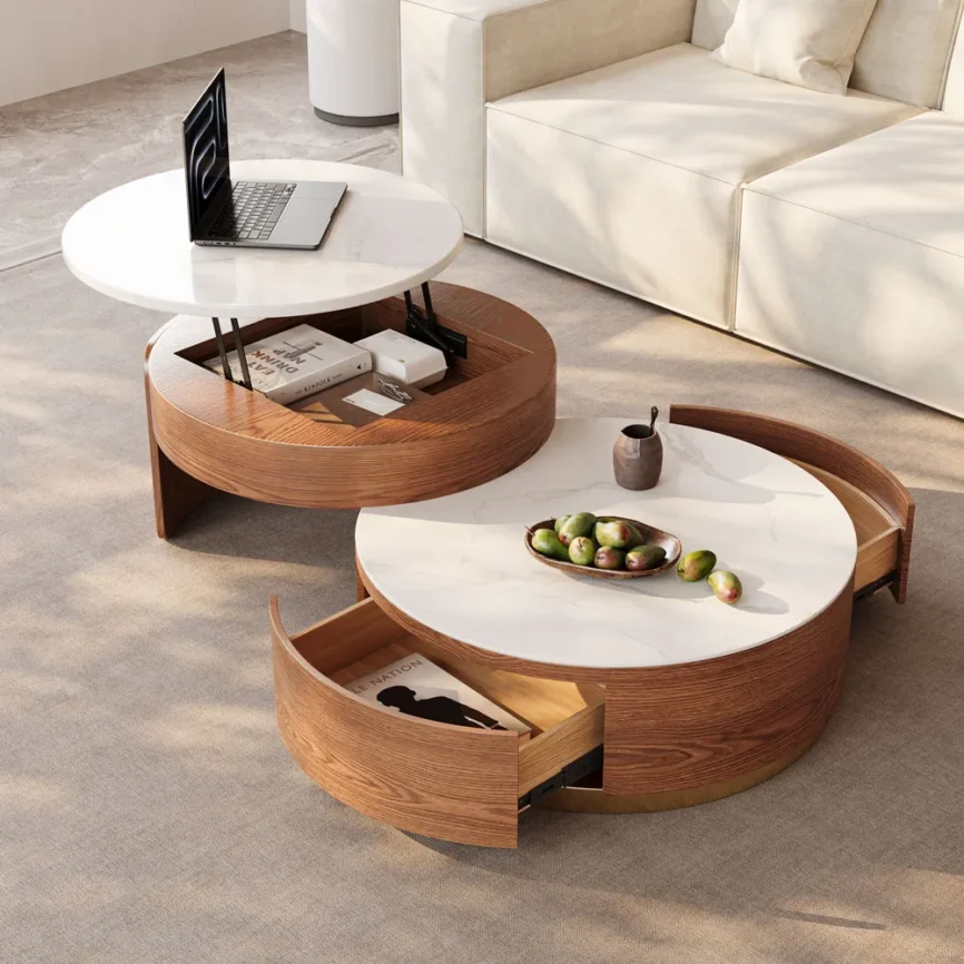 walnut lift‑top modern nesting coffee table set of 2