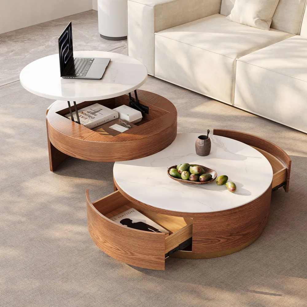 walnut lift‑top modern nesting coffee table set of 2