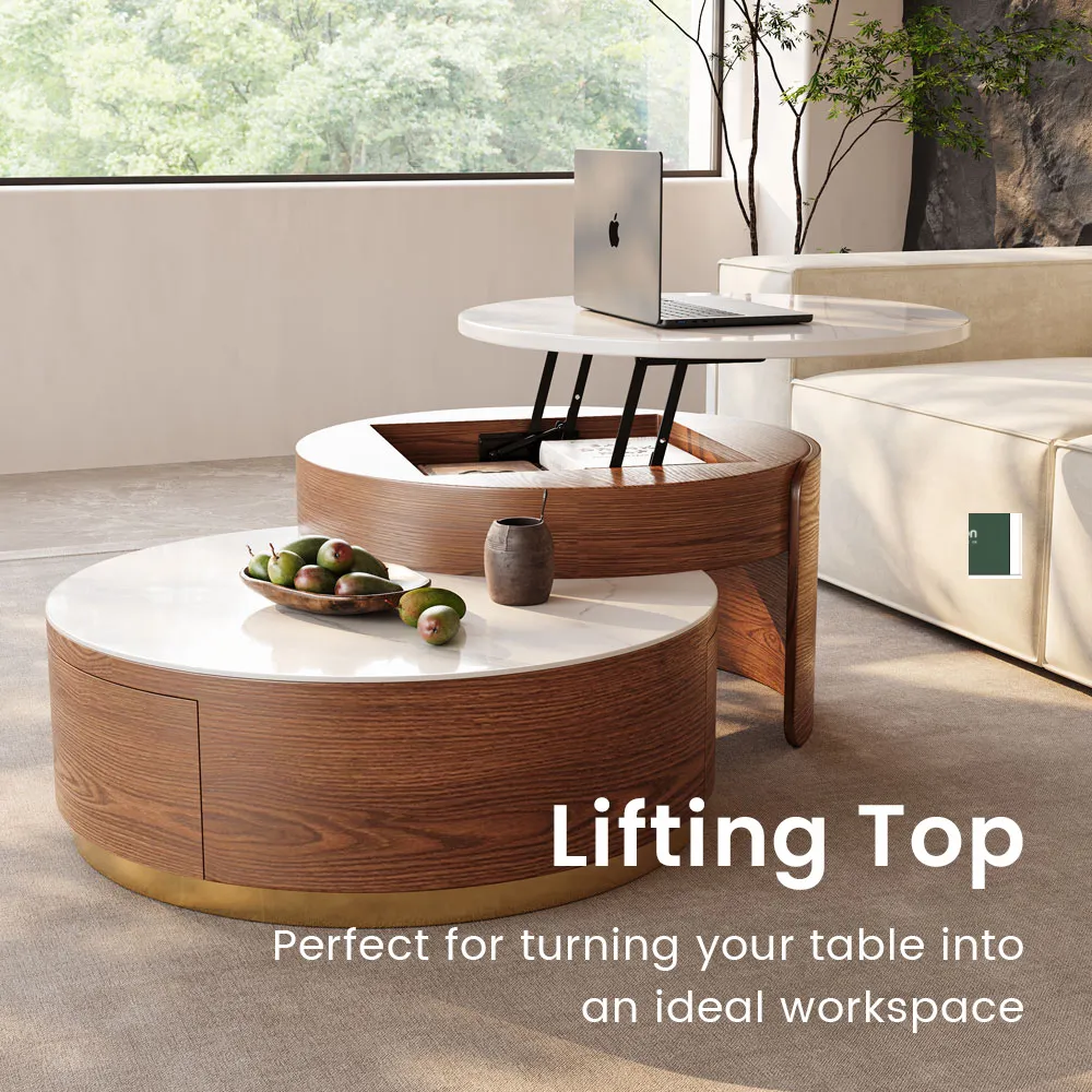 walnut lift‑top modern nesting coffee table set of 2