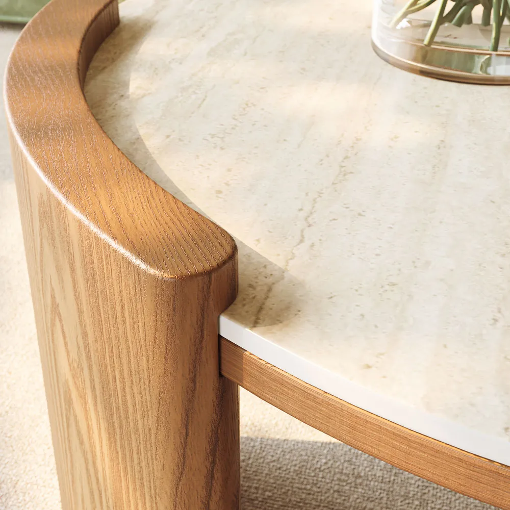 walnut round matte sintered stone coffee table 80cm