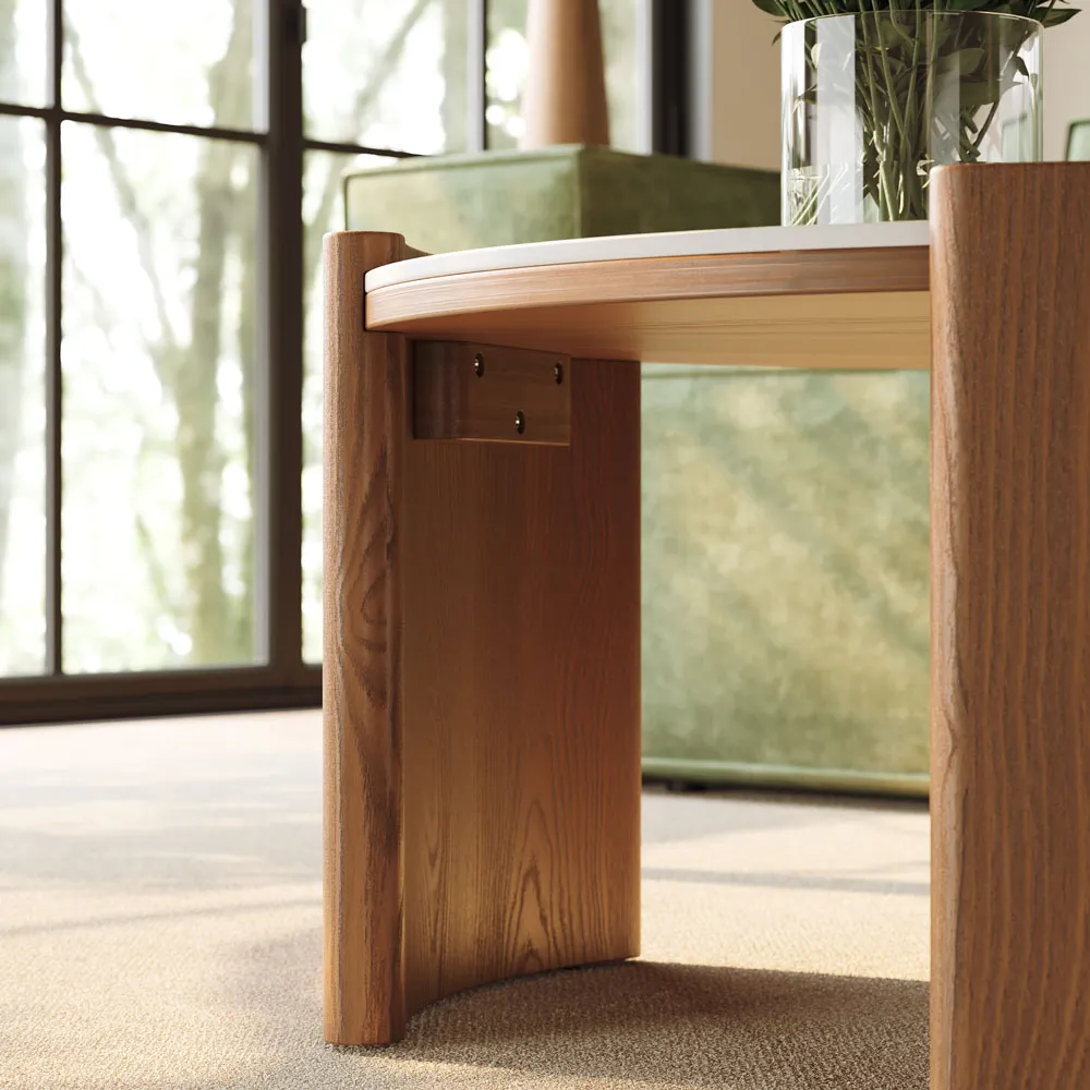 walnut round matte sintered stone coffee table 80cm