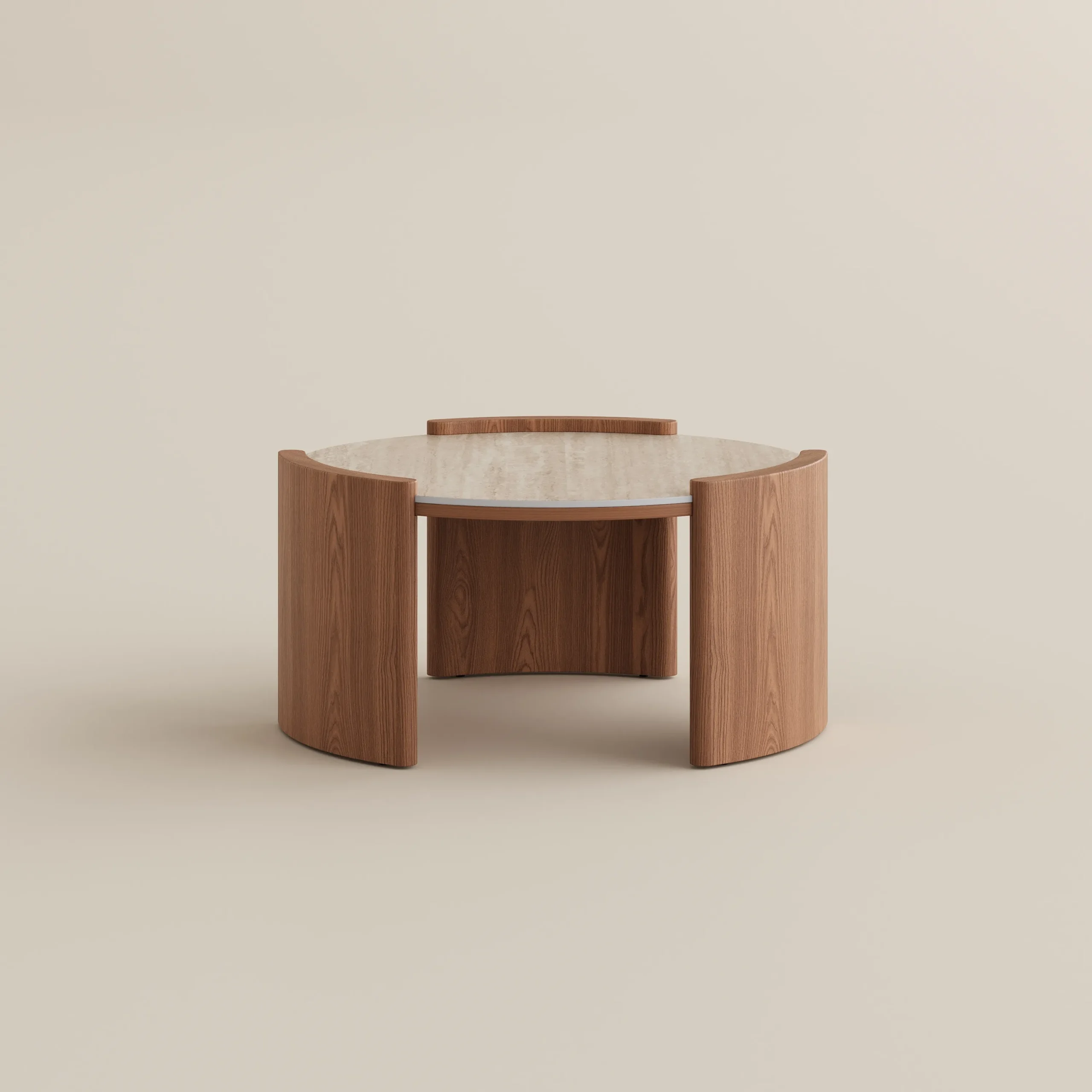 walnut round matte sintered stone coffee table 80cm