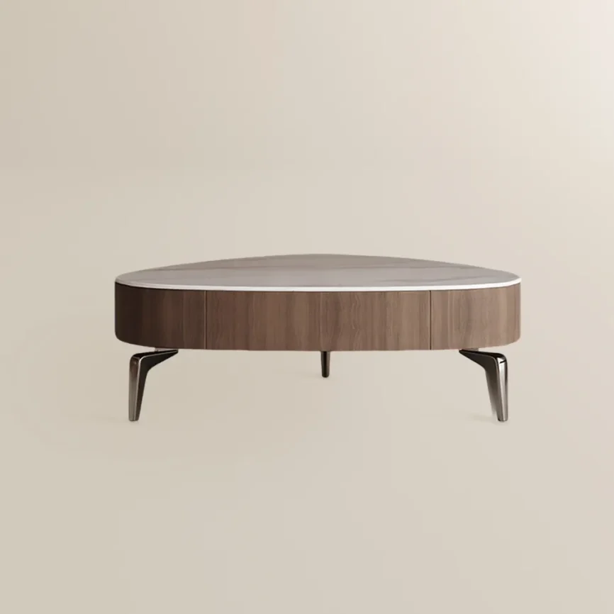 walnut sintered stone coffee table with storage drawer