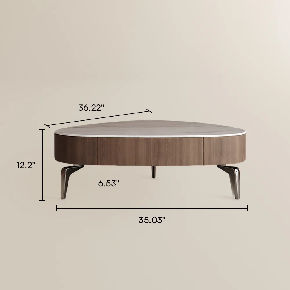 walnut sintered stone coffee table with storage drawer