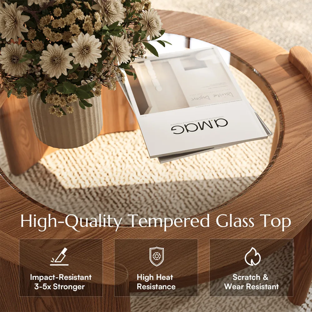 Walnut Wood and Glass Coffee Table