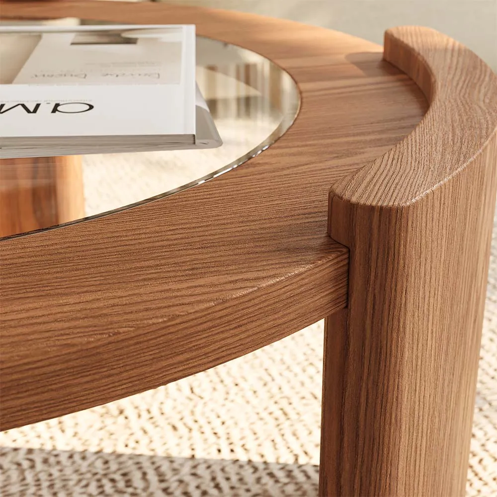 Walnut Wood and Glass Coffee Table