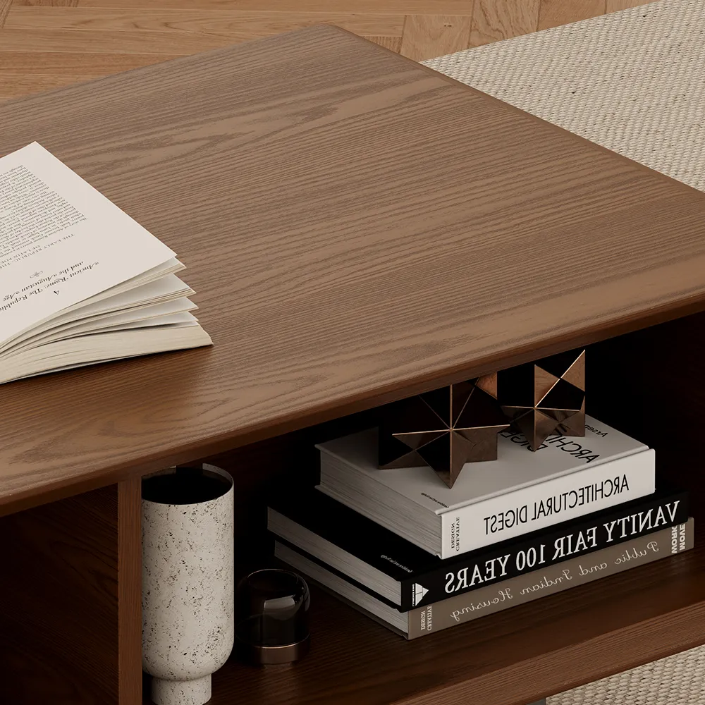 solara mid century modern rectangular coffee table with open storage