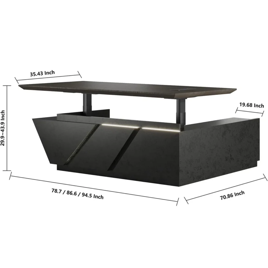The Aureon Executive L-Shaped Standing Desk with LED redefines modern office furniture by blending geometric artistry with efficient design