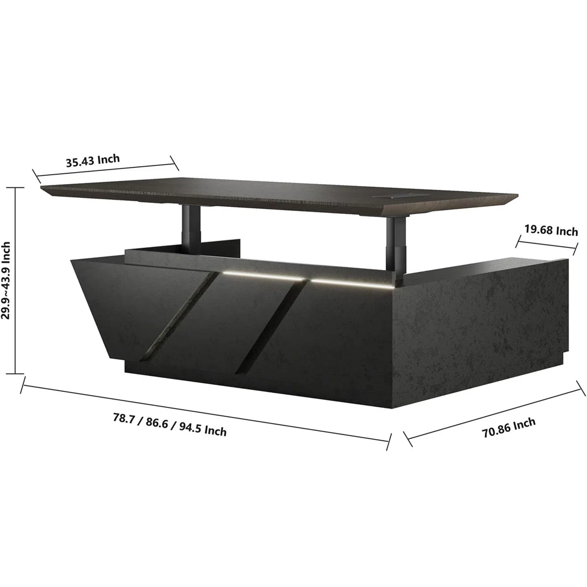 The Aureon Executive L-Shaped Standing Desk with LED redefines modern office furniture by blending geometric artistry with efficient design