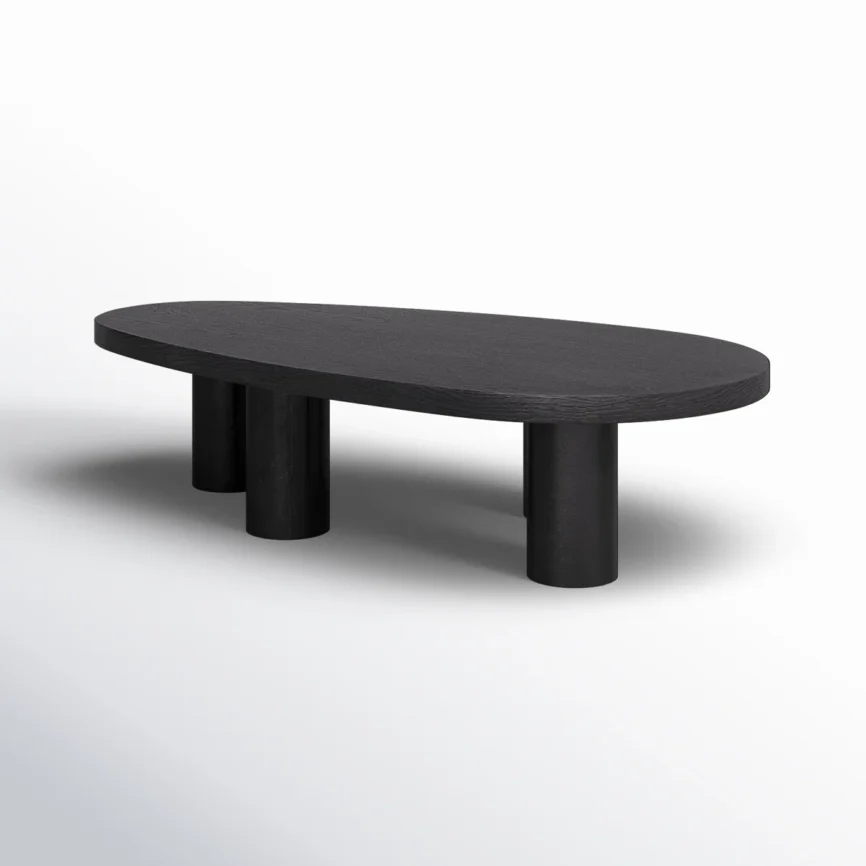 The Arden Oval Solid Wood Coffee Table is a bold Art Deco-inspired centerpiece crafted from premium oak