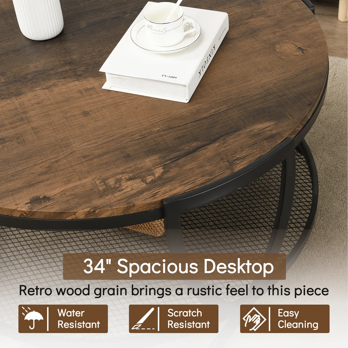 Minimalist oak coffee table with tapered legs and matte finish in a modern living room