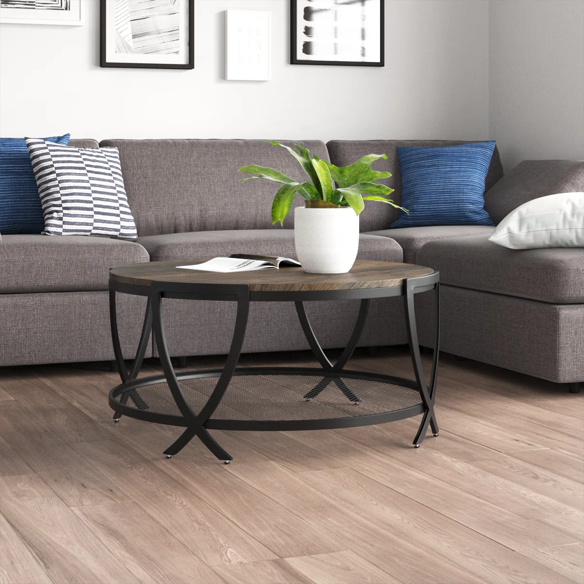 Minimalist oak coffee table with tapered legs and matte finish in a modern living room