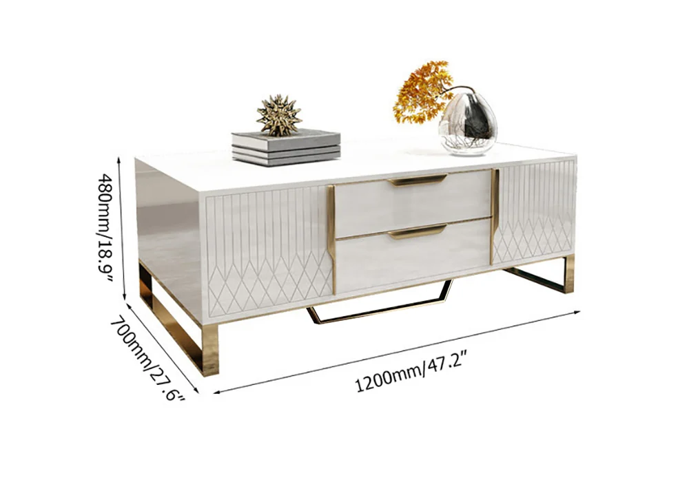 The Aro Luxe White Coffee Table is a refined blend of modern elegance and practical storage.