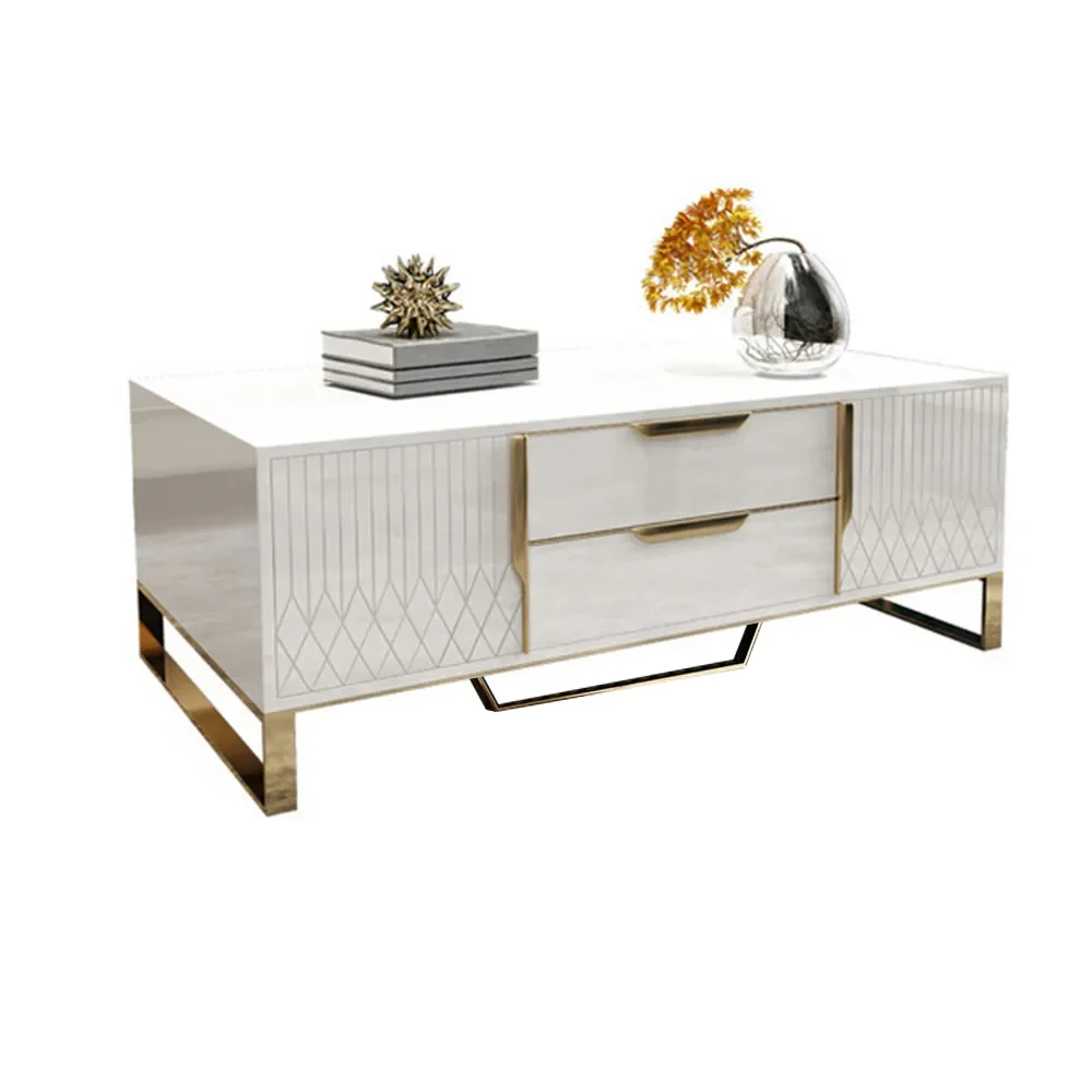 The Aro Luxe White Coffee Table is a refined blend of modern elegance and practical storage.