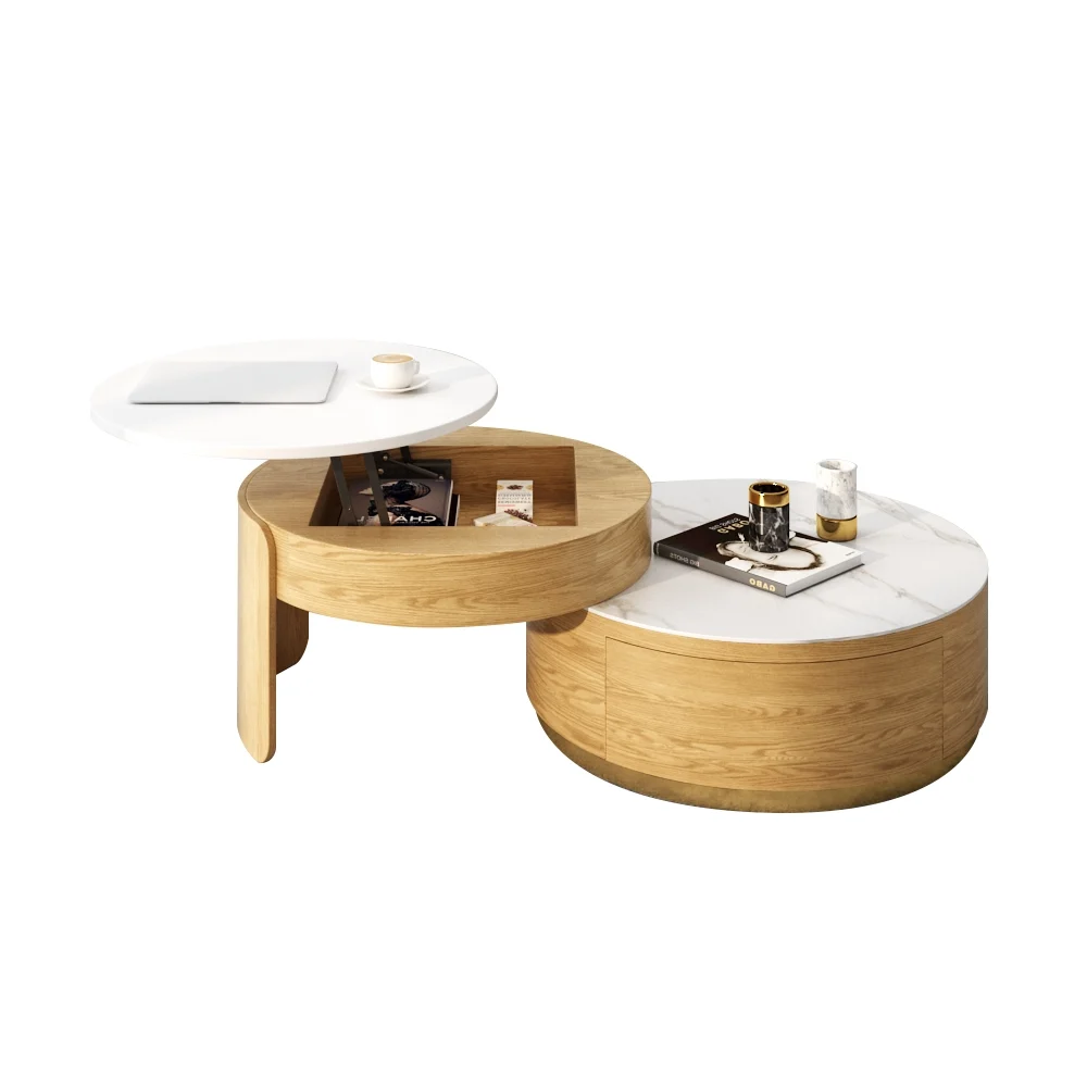 The Aurora Round Lift-Top Coffee Table is a modern statement piece designed for both style and function.