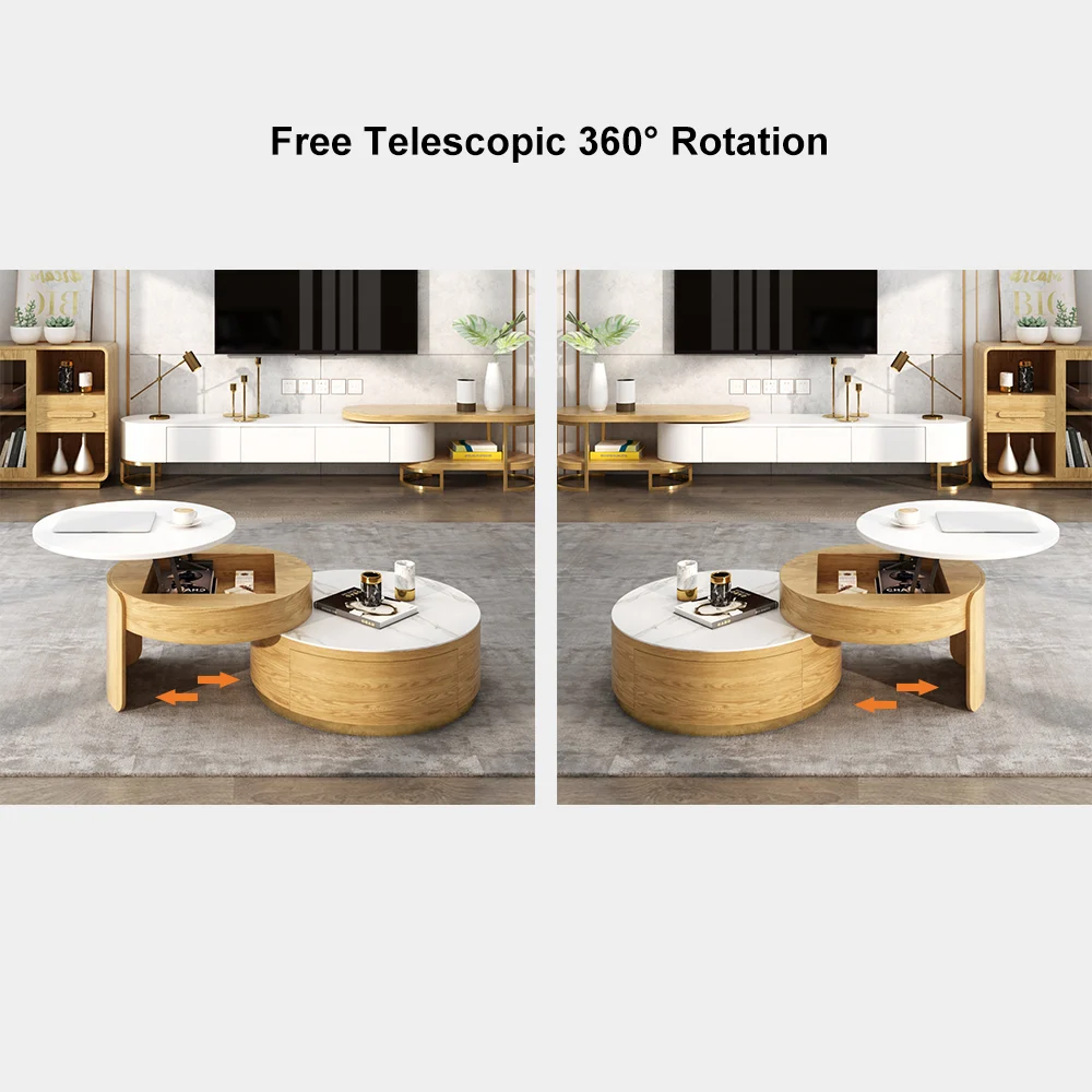 The Aurora Round Lift-Top Coffee Table is a modern statement piece designed for both style and function.