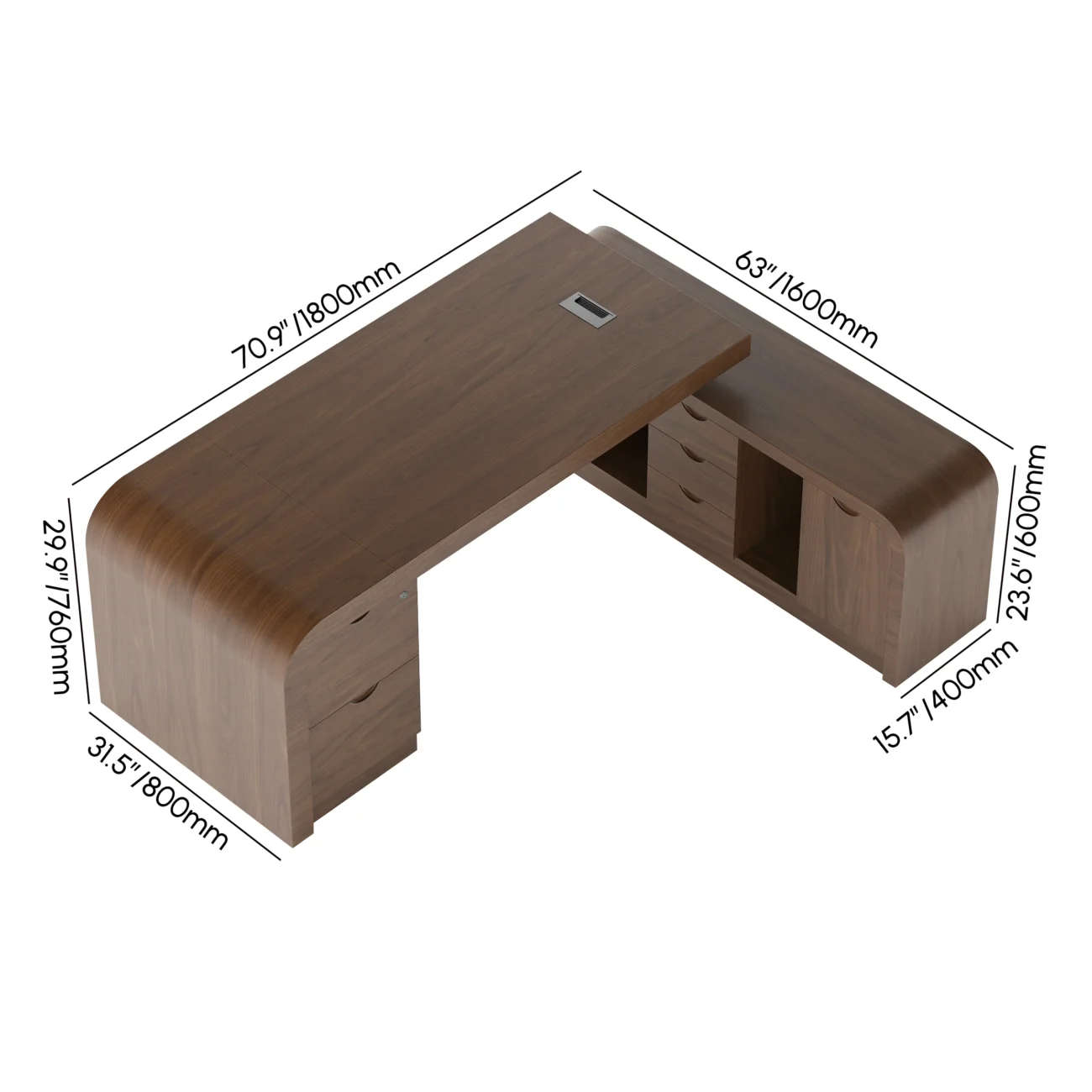 Chicent Walnut L-Shaped Executive Storage Desk