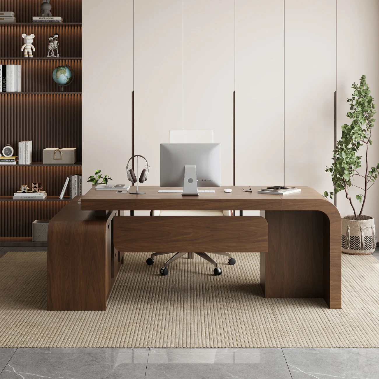 Chicent Walnut L-Shaped Executive Storage Desk
