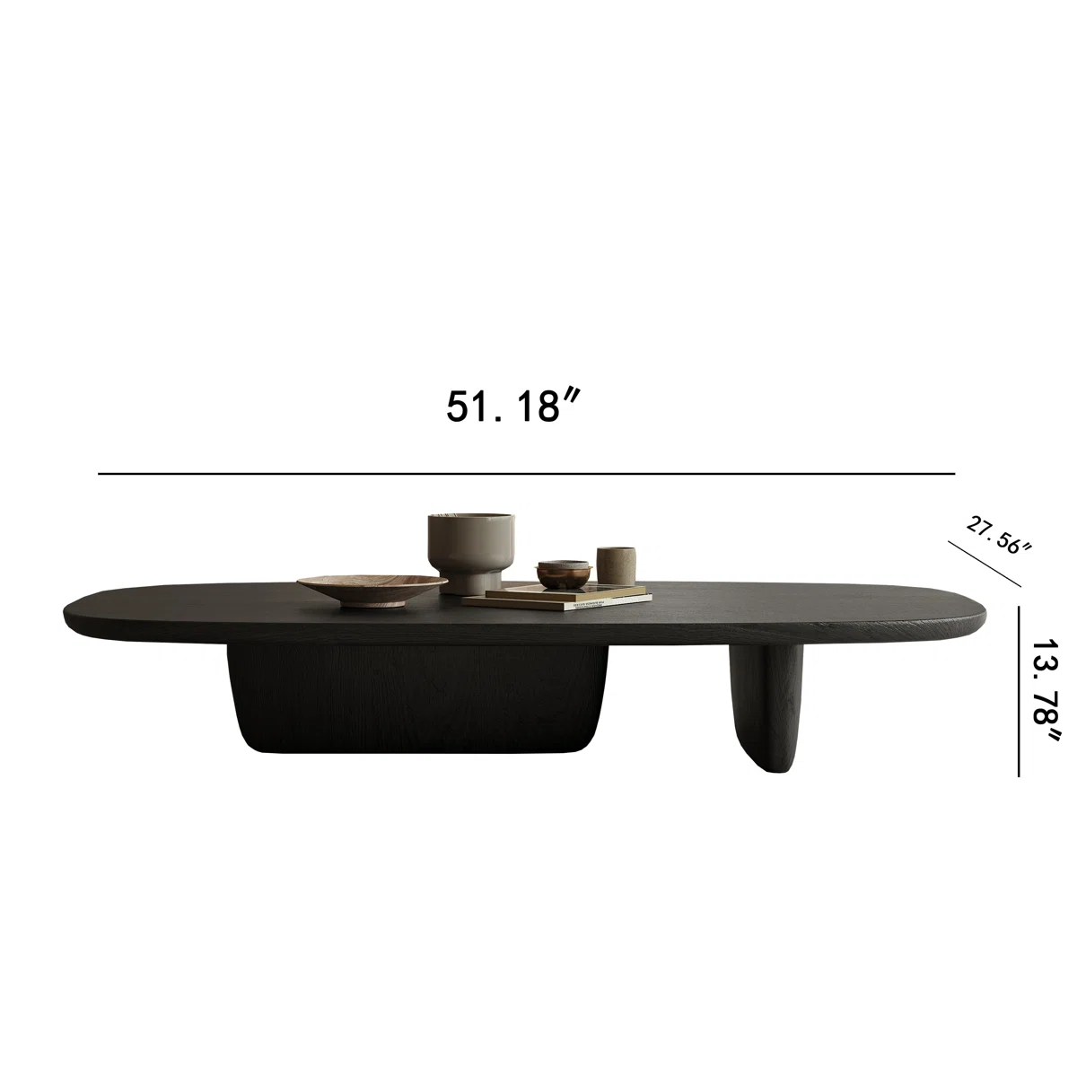 oval matte black coffee table with pedestal base