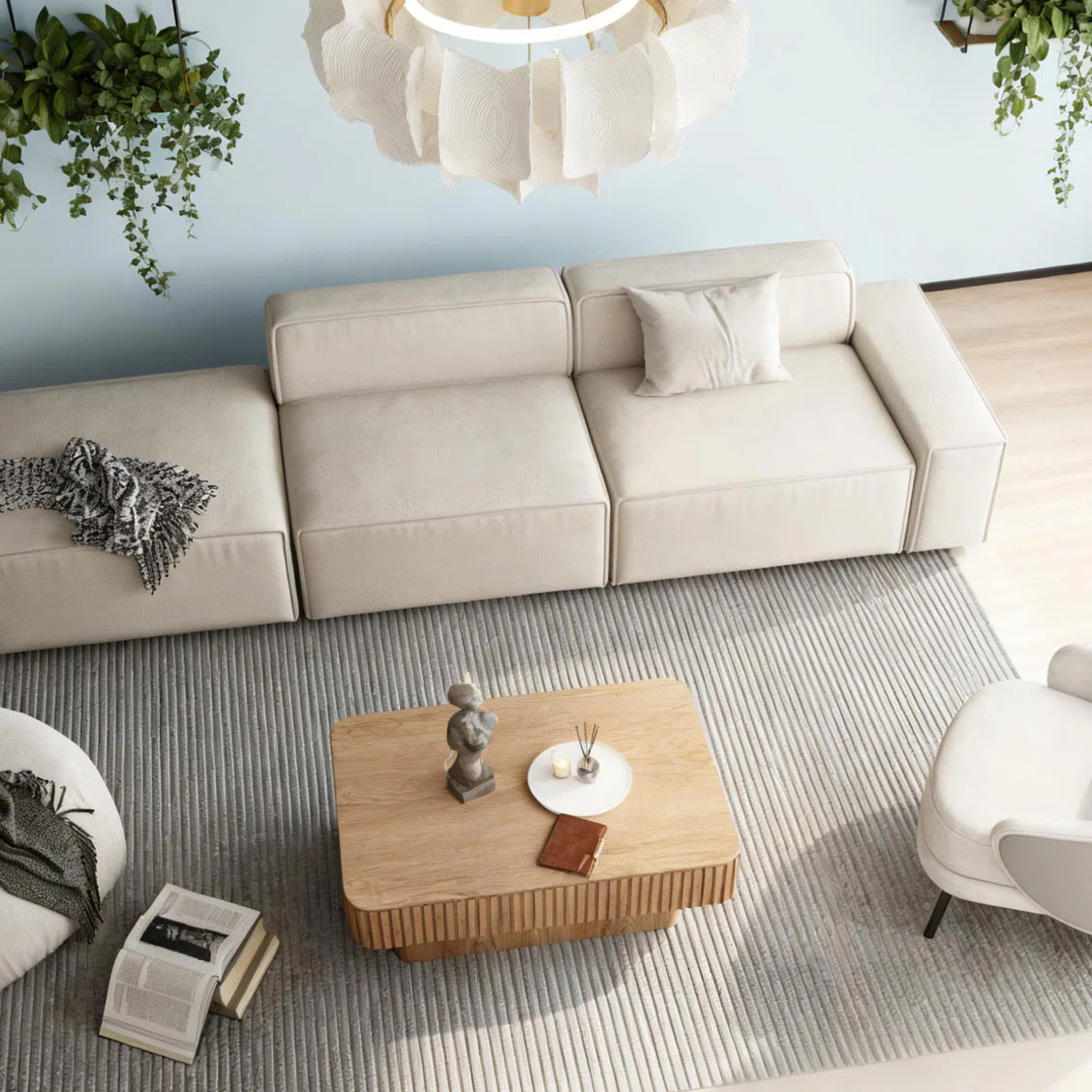 Elysian Flute Lift-Top Coffee Table in natural wood finish with fluted design, lift-top storage compartment, and soft-close hydraulic mechanism