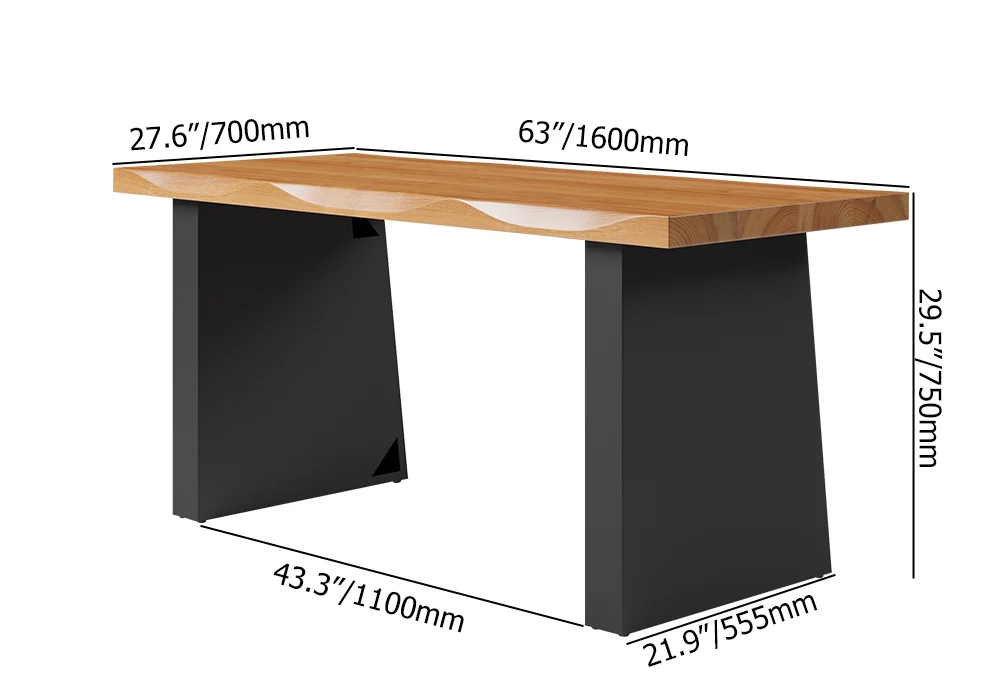 160cm industrial office desk with natural pine wood top and black steel trestle base featuring distressed detailing, ideal for modern home offices.